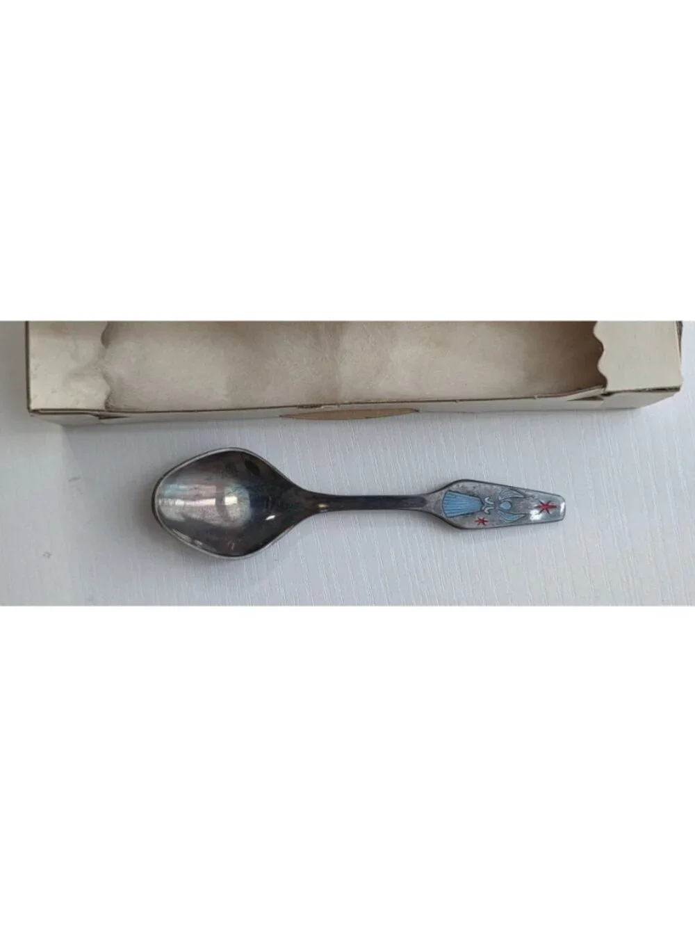 Vintage 1967 Meka Denmark Christmas Spoon - Enamel Angel Design w/ Original Box